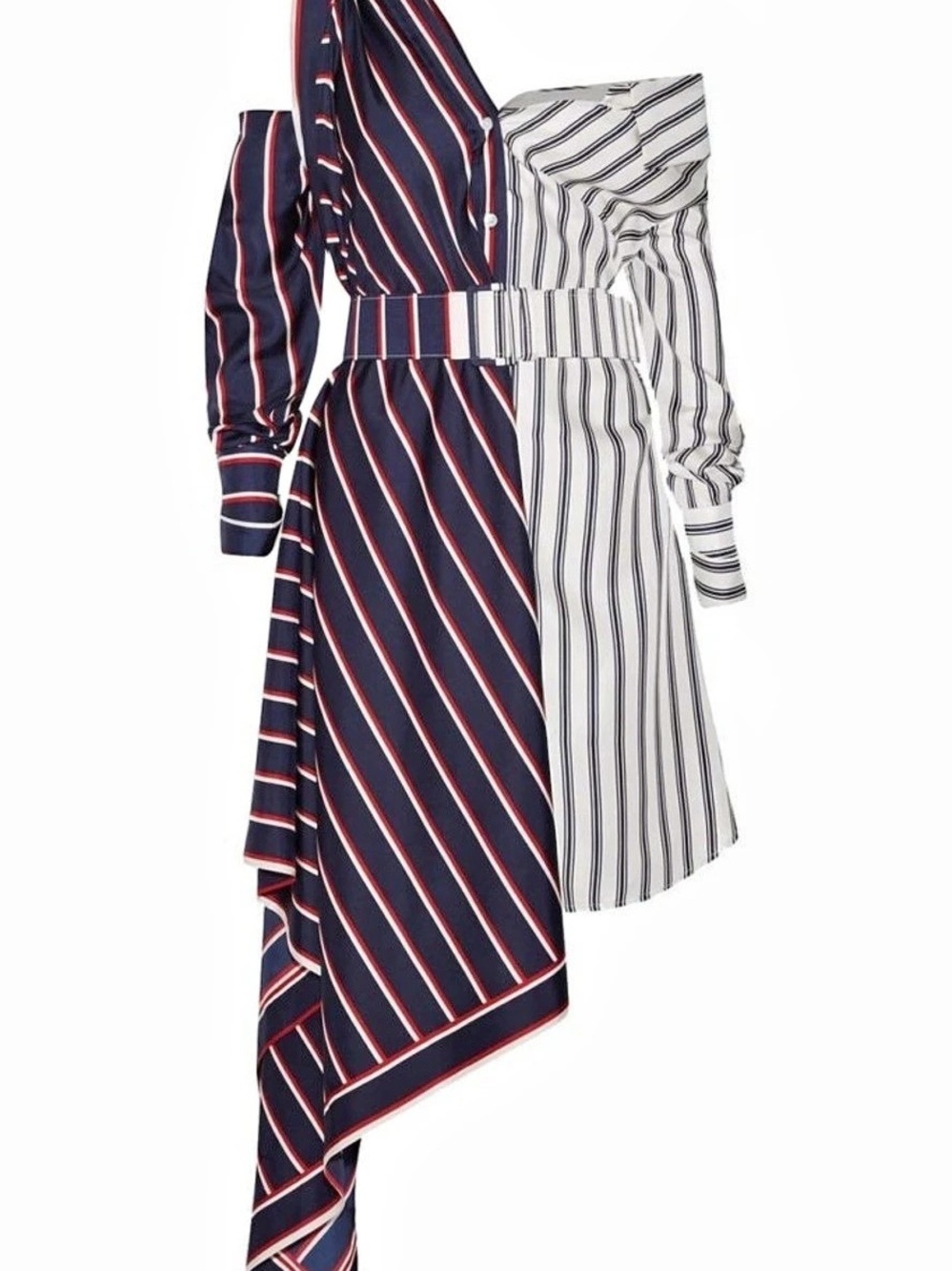 Haute Rogue Cascade Stripe Long Sleeve Deconstructed Shirtdress Blue & White